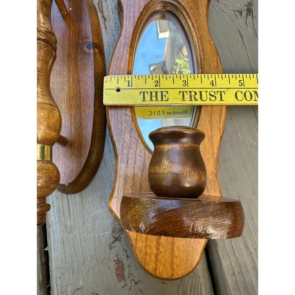 Vintage Mirrored Candle Sconces candleholders set of three wood wooden retro - Picture 16 of 16